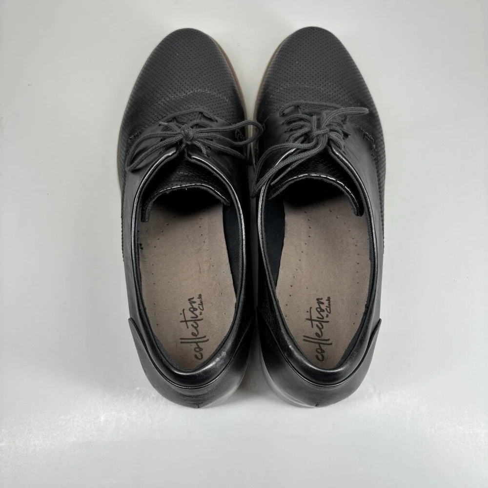 Clarks Sharon Crystal Women's US 11M Pewter Leather Wedge Oxford Shoes Platform